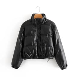 Winter Women's Jacket Thick Warm Short Parka Black Pu Leather Coats Woman Parkas Elegant Zipper Cotton Jackets Coat Female New