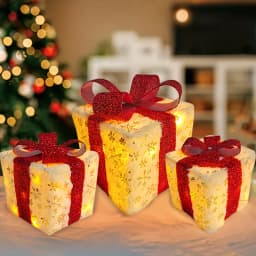3Pcs/Set PVC Christmas Gift Box Set Luminous Folding Christmas Lighting Box with Bow Ribbon Christmas Glowing Decoration Outdoor