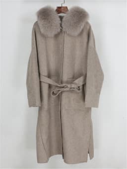 OFTBUY New Oversize Loose Cashmere Wool Blends Real Fur Coat Winter Jacket Women Natural Fox Fur Collar Hood Outerwear Belt