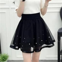Mini Skirts Women Elegant Cute Black A-Line Korean Fashion Streetwear Skirt A Line Mesh Elastic Tulle Pleated Lolita Skirt
