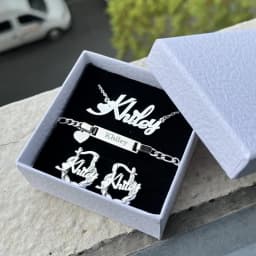 DUOYING Custom Name Heart Jewelry Set Personalized Engraved Letter Bracelet Stainless Steel Necklace Mini Hoop Earrings For Kids