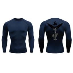 Sword Print Long Sleeve Compression Shirt for Men Athletic Quick Dry Tshirts Tops Gym Workout Running Baselayers Undershirts