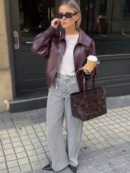 Elegant Red Wine Color Flip Collar Leather Jacket Women's Early Autumn Versatile PU Leather Coat American Style Fashionable Top