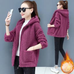 Ladies Thickened Fleece Jacket with Hat Casual Long Sleeve Warm Coat Chinese Brand Women's Fashion Autumn Winter Outerwear