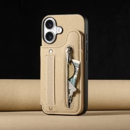 Zipper Cards Solt Wallet Leather Case for iPhone 17 16 15 13 Pro Max 14 Plus 16Pro 15Pro Elastic Rope Wrist Leather Cover