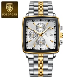 POEDAGAR Fashion Square Men Clock Luminous Waterproof Chronograph Date Men's Watches Stainless Steel Quartz Man Wristwatch Reloj