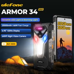 Ulefone Armor 34+ 25500mAh Rugged Phone 5G AI Smartphone Android 15 Up to 32GB+512GB 64MP Night Camera 6.95" 120Hz Display NFC