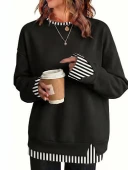 Casual Long Sleeve Top with Patchwork Pullover Mid Length Regular Thickness Streetwear Women Hoodie Autumn Long Sleeve Hoodie