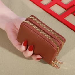 Women's Short Wallet with Transparent Closure. Litchi Pattern. Monaiea Multi Card Slot Wallet, Large Capacity, Fashionable