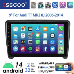 9" Android 14 Car Stereo Radio Multimedia Video Player For Audi TT MK2 8J 2006-14 Carplay Android Auto GPS Navigation BT FM Wifi