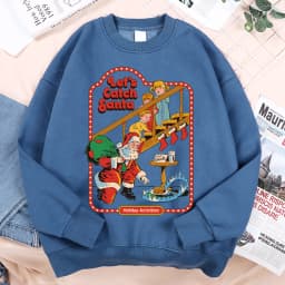 Let’S Catch Santa Holiday Activities Comics Print Clothes Men Women Soft Loose Sweatshirt Warm Soft Hoodie O-Neck Pullover Hoody