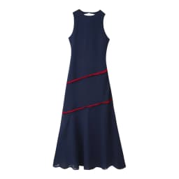 Chic Sleeveless Patchwork Contrasting Tassel Decoration Maxi Dress Backless Chiffon Hem A Line Dresses Evening Party Minimalist