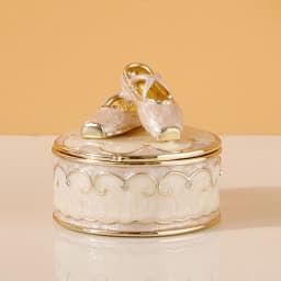 Pink Ballet Shoes Trinket Box Hinged Crystal Enameled Ornament Decorative Hand-painted Jewelry Ring Storage Keepsake Box