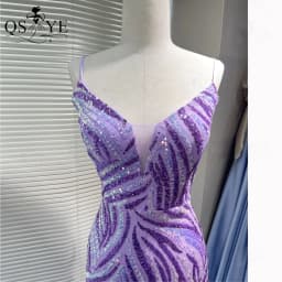 Purple Sequin Evening Dresses Mermaid Spaghetti Straps V Neck Prom Gown Glitter Pattern Sequin Lace Elegant Long Formal Dress