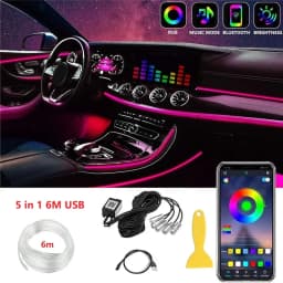 Car LED Interior Atmosphere Lights Universal RGB Ambient Light Optic Fiber APP Music Control Auto Decorative Neon Lamp