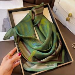 2025 New Green Print Square Scarf Simulated Silk Thin Satin Neck Scarf Elegant Ladies Professional Decorative Small Scarf