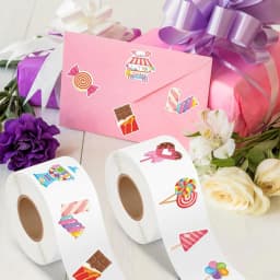 500Pcs Candy Party Sticker Roll -Cute Dessert Decal for Gift Laptop Bottle Scrapbooking Luggage Computer Envelope Decor for Kids