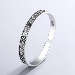 Retro Personality Star Moon And Flower 925 Sterling Silver Fashionable Ins Style Opening Bracelets SL103