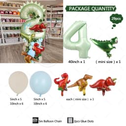 29pcs Dinosaur Theme Balloons 40inch Green Digital Birthday Balloon Baby Shower birthday party Jungle Dinosaur Decoration