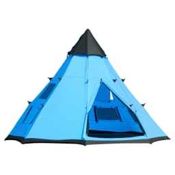 Outsunny 6 Men Tipi Tent, Camping Tent, Teepee Family Tent with Mesh Windows, Sewn-in Tent Floor, Two Doors and Carry Bag