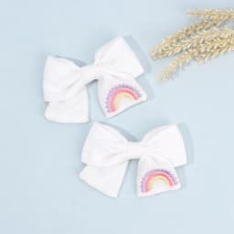 2Pcs Sky Blue Hairpins With Embroidered Rainbow Bow Handmade Pinches Girl Hair Clips Children School Party Accessories Headwear
