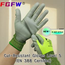 10 Pairs Military-Grade Level C Cut Resistant Gloves EN388 Certified - HPPE Fiberglass, Non-Slip Grip, Breathable for Industrial