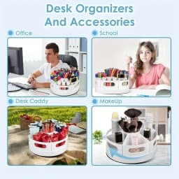 360 Degree Rotating Desk Organizer 7 Removable Bins Multi-Functional Pen Holder Stationery Storage Rack Office School Accessorie