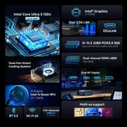 GMKtec K15 Mini PC Intel Core Ultra5 125U AI Barebone NO RAM NO SSD NO OS Support DDR5 NPU WIFI6E BT5.2 Desktop Gaming Computer