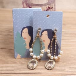50Pcs 5x9cm White Paper Print Girl Pattern Earring Card Glasses /Brown Face Girl People Jewelry Display Packaging Cards Tags