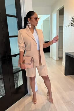 Solid Casual Two Piece Set for Women Matching Sets Outfits Long Sleeve Blazer Coat and Shorts Office Lady Elegant Business Suits