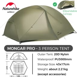 Naturehike Mongar 2 UL/PRO 1-2 Person Backpacking Tent Nylon Waterproof Ultralight Travel Trekking Shelter Tent with Footprint