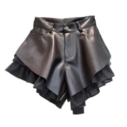 WTHT Trendy Summer 2026 Women's Double-layer Spliced PU Leather Shorts Fashion A-line High-waisted Short Pants Female 1LS3101