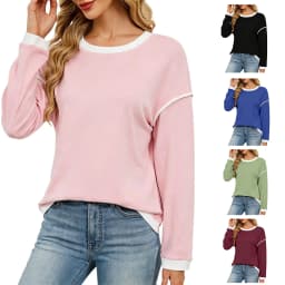 Sweatshirt For Women Contrast Crewneck Pullover Solid Color;contrast Binding;classic Basic;casual Chic;soft Cute Baggy Shirt