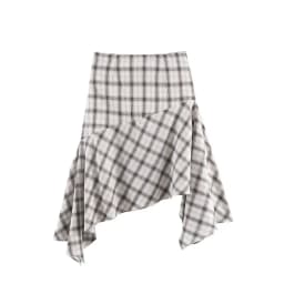 TFAFXY 2026 Spring New Women Chic Elegant Plaid Asymmetry A- Line Skirts For Women High Street Casual Holiday Skirt Y2K