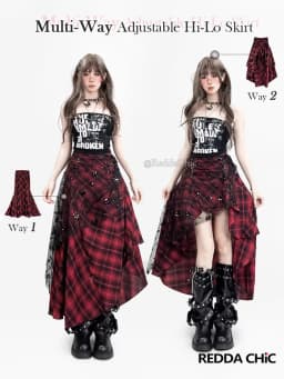REDDACHiC 3-WAY Bustle Skirt Sequin Sarong Goth Irregular High Low Adjustable Low Rise Plaid Long Skirt Grunge Women Alt Clothes