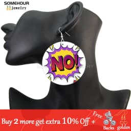 SOMEHOUR Love Queen Boom Comic Print Wooden Drop Earrings OMG LOL Bubble Cartoon Cute Pop Loops Dangle Jewelry Women Girls Gift
