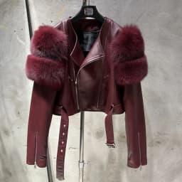 GO BALLISTIC YA Ladies' Genuine Leather Jacket with Fur Sleeve Women's Natural Lambskin Outfit