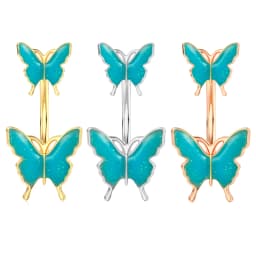 Butterfly-bow Dangled Navel Ring Piercing 14G Flower Heart Crystal CZs Belly Button Ring for Women Stainless Steel Belly Jewelry