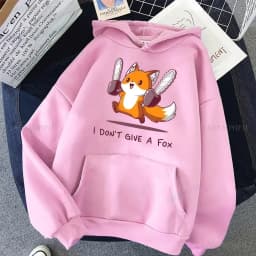 Cute I Don't Give A Fox Cute Animal Kawaii Hoodie Loose Fleece Pullover Hip Hop Hoodies Streetwear Cartoon Women Men Sweatshirts