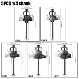 6mm Shank 1/4" Shank Corner Round Over Router Bit with Bearing Milling Cutter for Wood Woodwork Tungsten Carbide