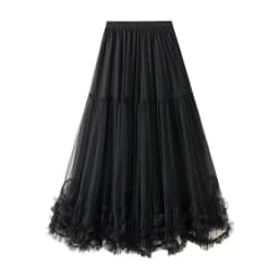 High Waist Mesh Half Skirt Puffy A-Line Design Korean Style Commute Casual Polyester Fiber Baking Process Slimming Effect