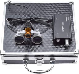 High Power 2.5X 3.5X Loupes Magnifier with 5W LED Headlight Plug in Clip Filter Light and Aluminum Protection Box