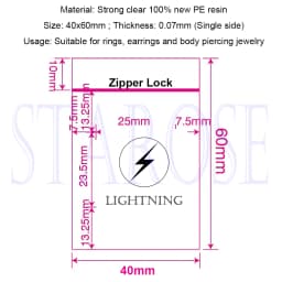Starose 100Pcs New Print Black Light Plastic Bags Ziplock 6x4cm Clear Bags for Ring Piercing Jewelry Packaging Thickness 0.07mm