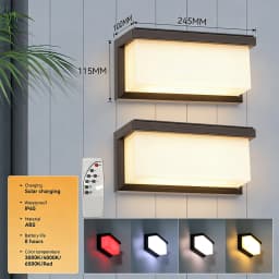 Outdoor Solar LED Wall Lights IP65 Waterproof Wall Sconce 3-Colors Temperature Dimmable Solar Lamp For Garden Porch Patio Fence