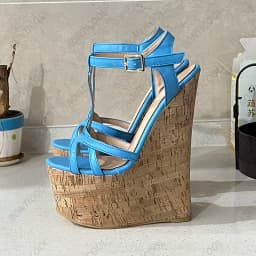 Ronticool Handmade Women T-strap Sandals Ultra High Wedges Heels Round Toe Classics Black Dress Shoes Ladies US Plus Size 5-15