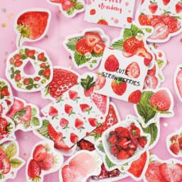 45 Pcs Strawberry Themed Scrapbooking Stickers Set for DIY Journaling Aesthetic Stationery Decor Sweet Gift Set