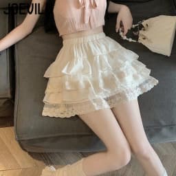 JOEVILU White Tutu Skirt A-line Elastic High Waist Mini Skirts Short Lace Cake Skirt Thin Summer Korean Fashion Goth Y2k Clothes