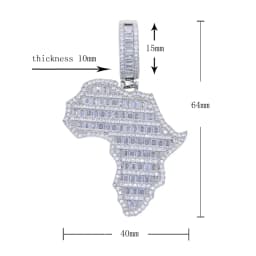 New Arrive Rectangle Cubic Zirconia CZ Paved Bling Africa Map Shaped Pendant Necklace Hip Hop Men Boy Cool Meaning Jewelry