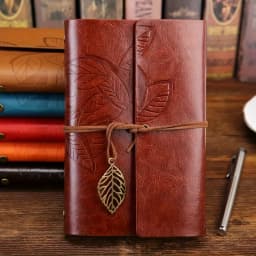 Vintage Leaf Hand Book Faux Leather Notebook - 75 Sheets Kraft Paper Leather Bound Daily Notepad for Lined Paper