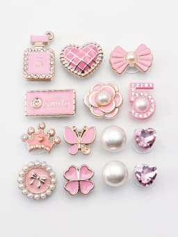 Pearl Shoe Charms Set Creative DIY Pink Shoe Flower Diamond Butterfly Rhinestone Detachable Chain Buckle Shoe Decoration 1 Set
